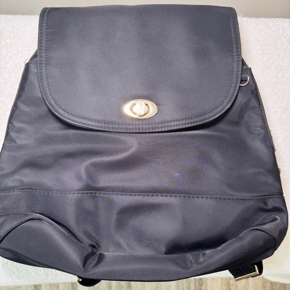 Travelon Anti-Theft Black Nylon Backpack Gold Hardware Turn Lock Travel Bag